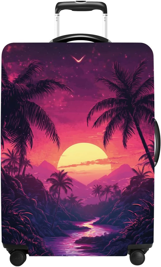 Luggage Cover Washable Suitcase Protector Anti-scratch Suitcase cover Fits 20-34 Inch Luggage (Coconut trees, M(24-26inch suitcase))