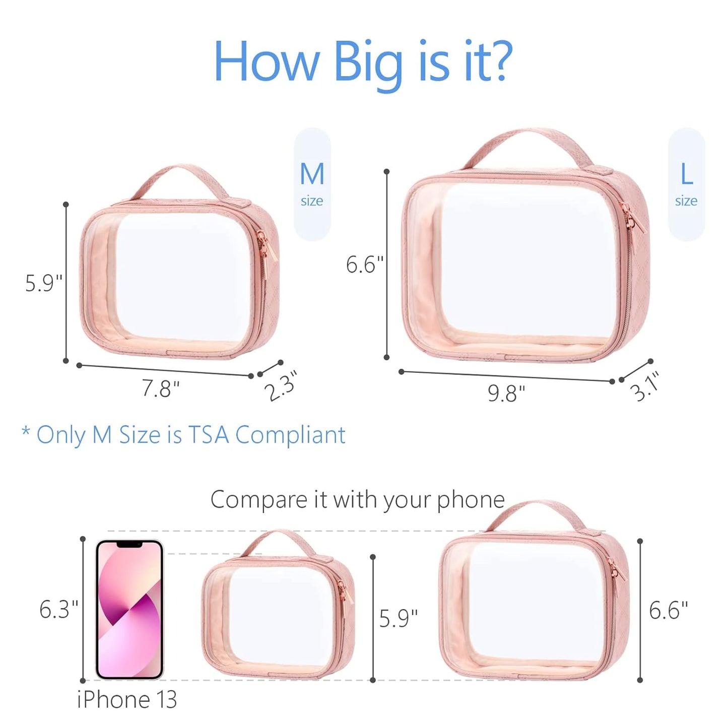 PACKISM Valentines Day Gifts for Him Her - TSA Approved Toiletry Bag - 180° Large Opening Clear Makeup Bags with Handle, Clear Toiletry Bags for Traveling Travel Essentials, Rose Pink