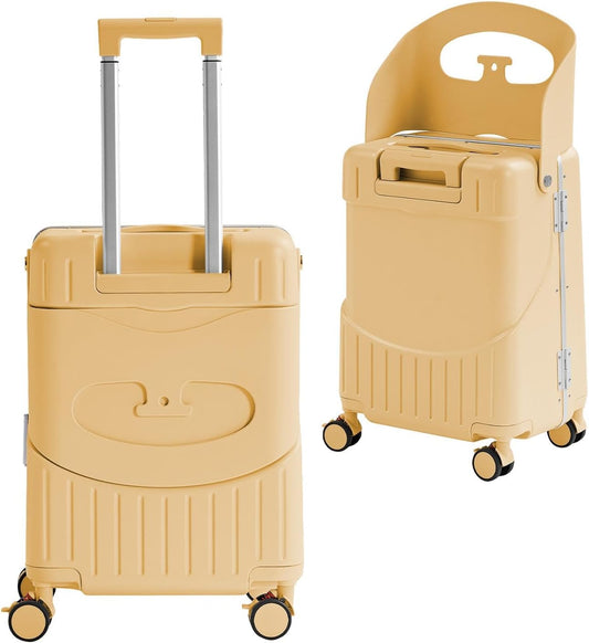 TABU 20" Ride-on Luggage with Seat For Kids & Adults，Carry On Hardshell Ride On Suitcase with 360° Lockable Spinner and TSA Lock, Yellow