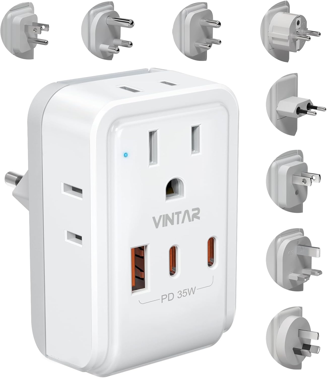 Universal Travel Adapter Kit, VINTAR PD 35W International Power Adapter with 4 AC 3 USB Ports(2 USB C), Type A,B,C,D,E/F,G,I,M Swap Adapt Attachments, Travel Adapter Worldwide for Europe/Africa/AUS