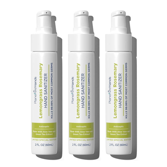 Lemongrass Rosemary Lotion Hand Sanitizer | Travel Size | Cleanse & Moisturize | Made with Aloe Vera & Essential Oils | Rich in Vitamin E | Lemongrass Essential Oil | Green Tea Extract | 3-Pack