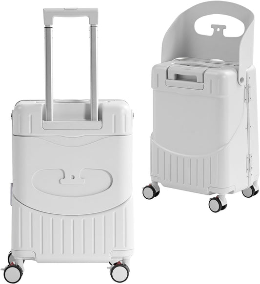 TABU 20" Ride-on Luggage with Seat For Kids & Adults，Carry On Hardshell Ride On Suitcase with 360° Lockable Spinner and TSA Lock, White