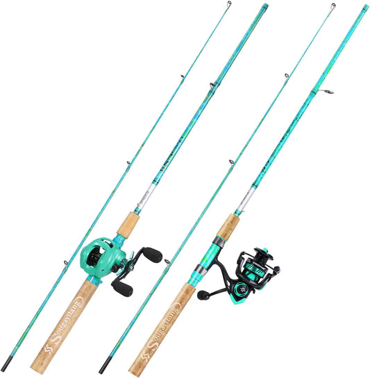 Sougayilang Fishing Rod and Reel Combo, 2-Piece 5-Foot 6-Inch Graphite & Fiberglass Rod, Durable and Strong, Quickset Anti-Reverse Fishing Reel (1Pack/2Pack)