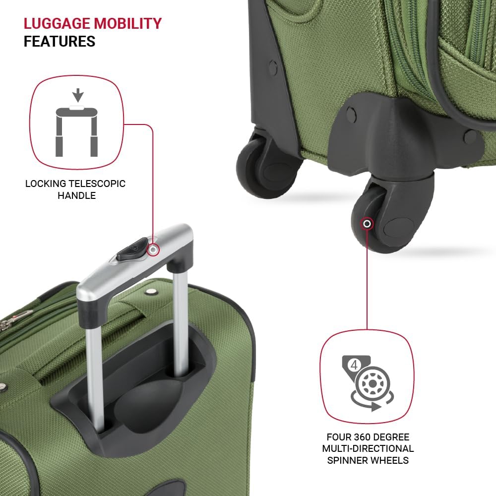 SwissGear Sion Softside Expandable Luggage with Spinner Wheels, Evergreen, 3-Piece Set (21/25/29)
