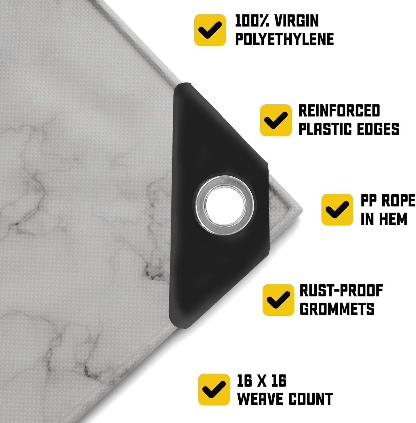 Core Tarps Extreme Heavy Duty 20 Mil Tarp Cover, Waterproof, UV Resistant, Rip and Tear Proof, Poly Tarpaulin with Reinforced Edges for Roof, Camping, Patio, Pool, Boat (Marble/White 24′ X 50′)