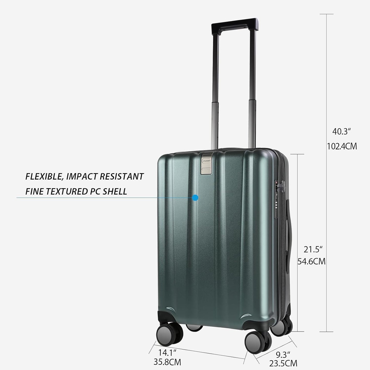 KROSER Hardside Expandable Carry On Luggage with Spinner Wheels & Built-in TSA Lock, Durable Suitcase Rolling Luggage with USB Port, Carry-On 20-Inch, Dark Green