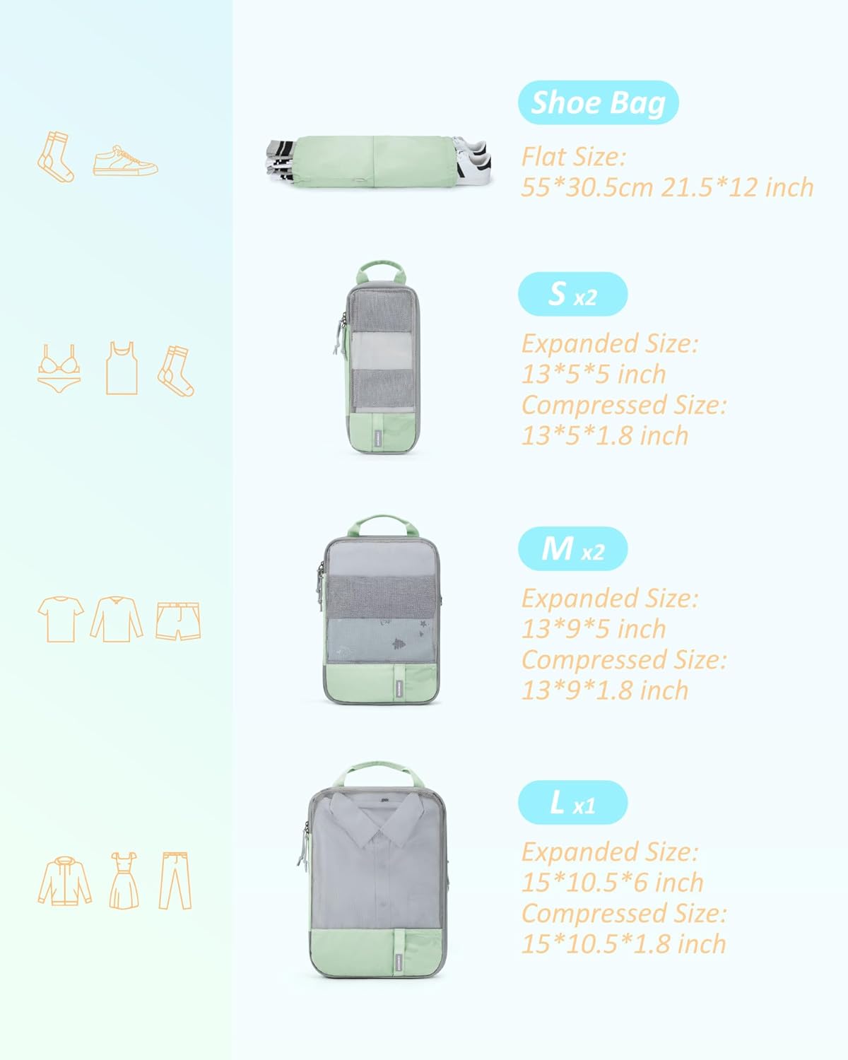 BAGSMART 6 Set /4 Set/2 Set Compression Packing Cubes for Travel, Lightweight Luggage Organizer Bags, Durable Space Saver Bags Travel Essentials