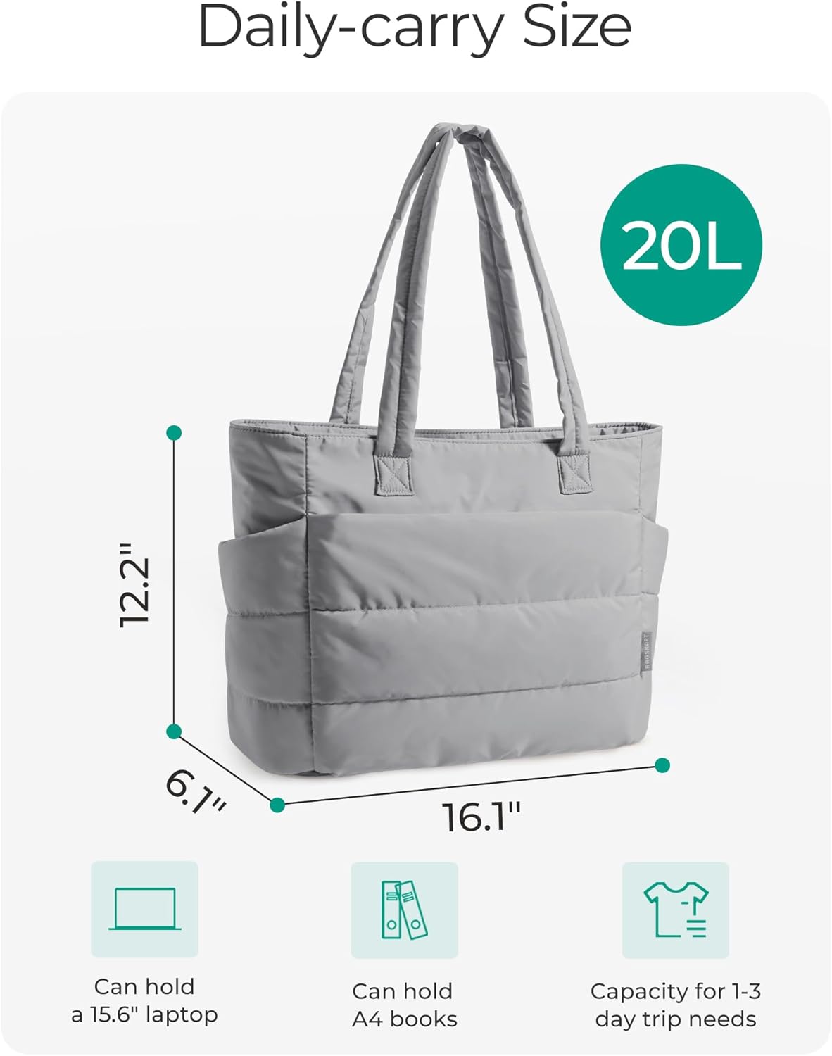 BAGSMART Tote Bag for Women, Lightweight Puffy Tote Bag with Compartments Shoulder Bag Handbag for Travel, Work, Gym,