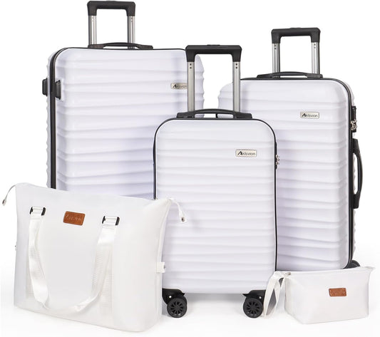 Luggage Set 3 Pieces (20/24/28) -Suitcase Set - Carry on Luggage with Wheels - Check-in Luggage - PC + ABS Durable Suitcase Rotating Silent Wheels Hardside Luggage with Spinner Wheels,5pcs (White)
