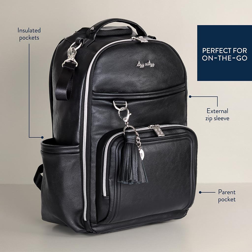 Itzy Ritzy Diaper Bag Backpack – Large Capacity Boss Plus Baby Backpack Diaper Bag Featuring 19 Pockets, Changing Pad, Stroller Clips, and Comfortable Straps (Black with Silver Hardware)