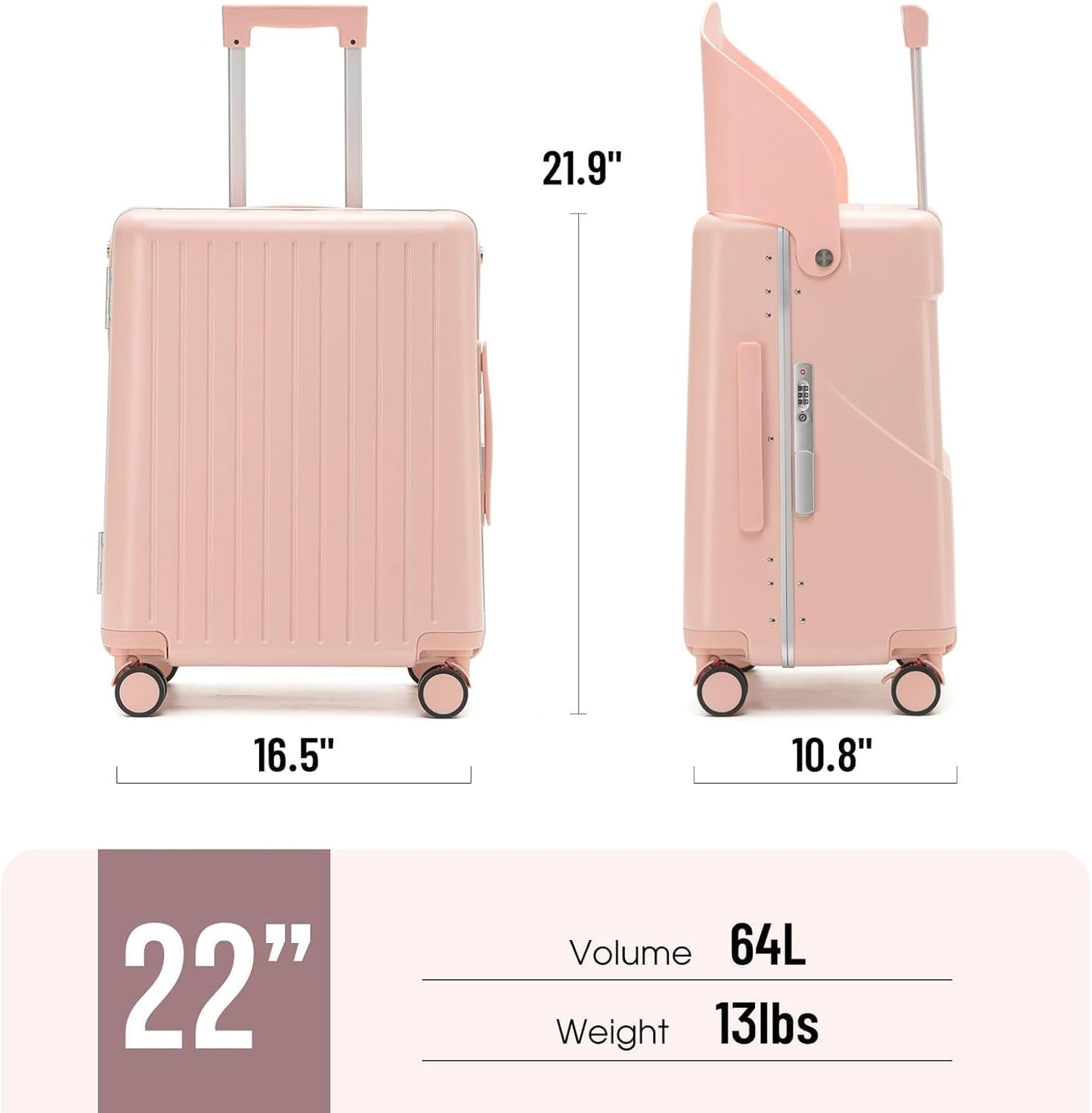 22'' Hardside Ride-On Suitcase with Seat for Kids & Adults – Travel Luggage with 360° Spinner Wheels, Lockable TSA Lock & Seat Belts, Foldable Stool for Airport Waiting