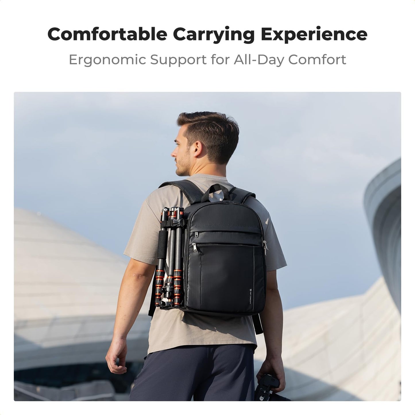 K&F CONCEPT Camera Backpack Bag, Professional DSLR/SLR/Mirrorless Camera Bag with Tripod Holder & Rain Cover, Waterproof Photography Camera Case Compatible with Canon/Sony/Nikon/FUJIFILM