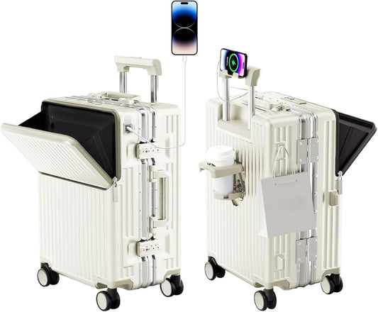 Zipperless Luggage, Polycarbonate Aluminum Hard Shell, Expandable Carry-On Suitcase with Spinner Wheels, Hard Shell Suitcase, 26 Inch Cabin