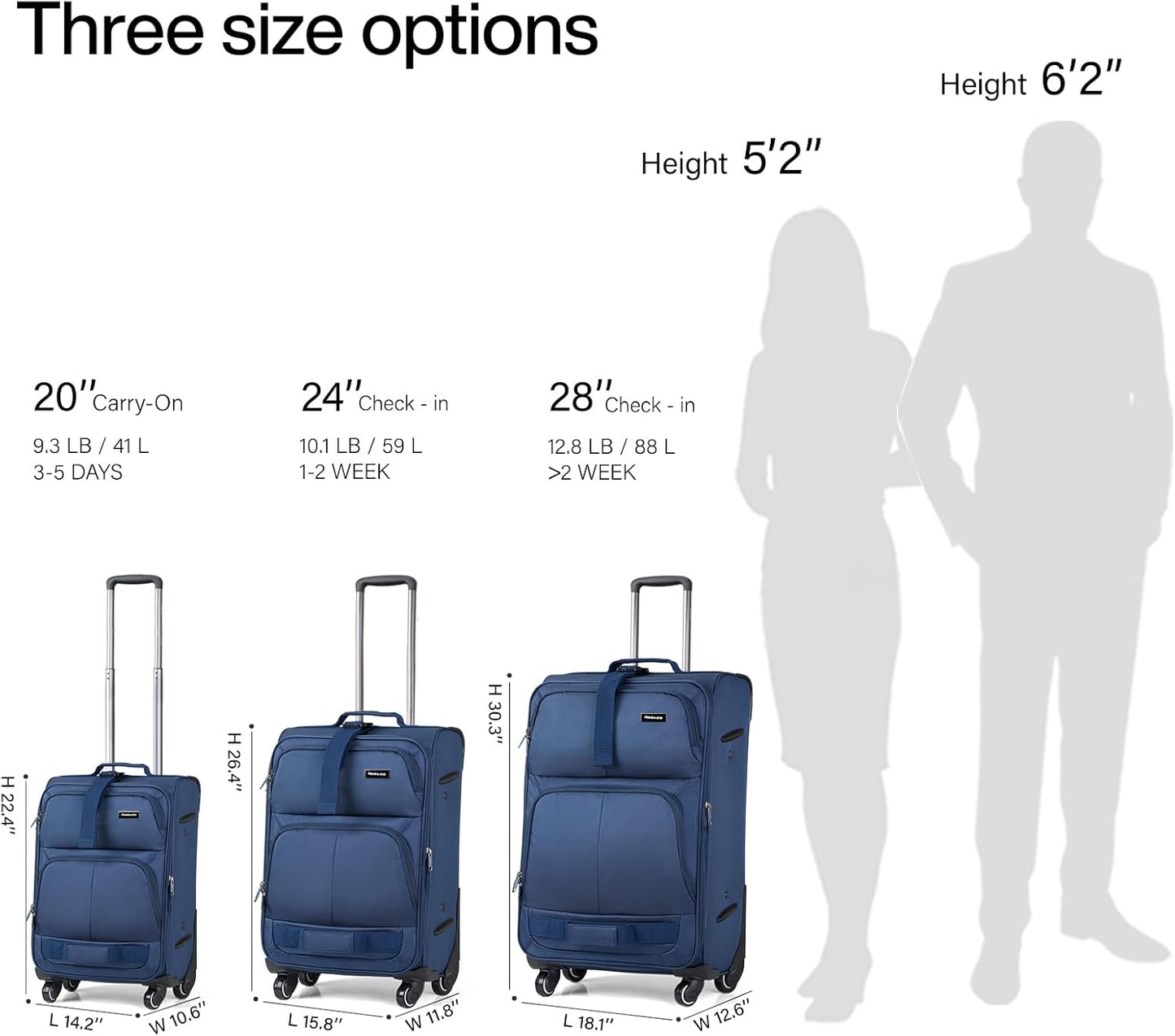 Hanke 20 Inch Softside Expandable Carry On Luggage with Spinner Wheels, Rolling Suitcase Travel Luggage with TSA Approved Luggage,Blue