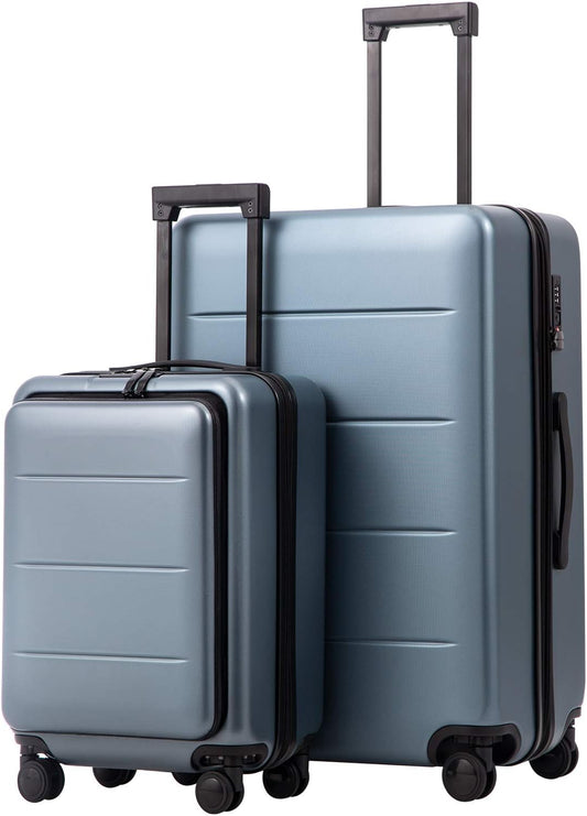 COOLIFE Luggage Suitcase Piece Set Carry On ABS+PC Spinner Trolley with pocket Compartmnet Weekend Bag(Night navy, 2-piece Set)