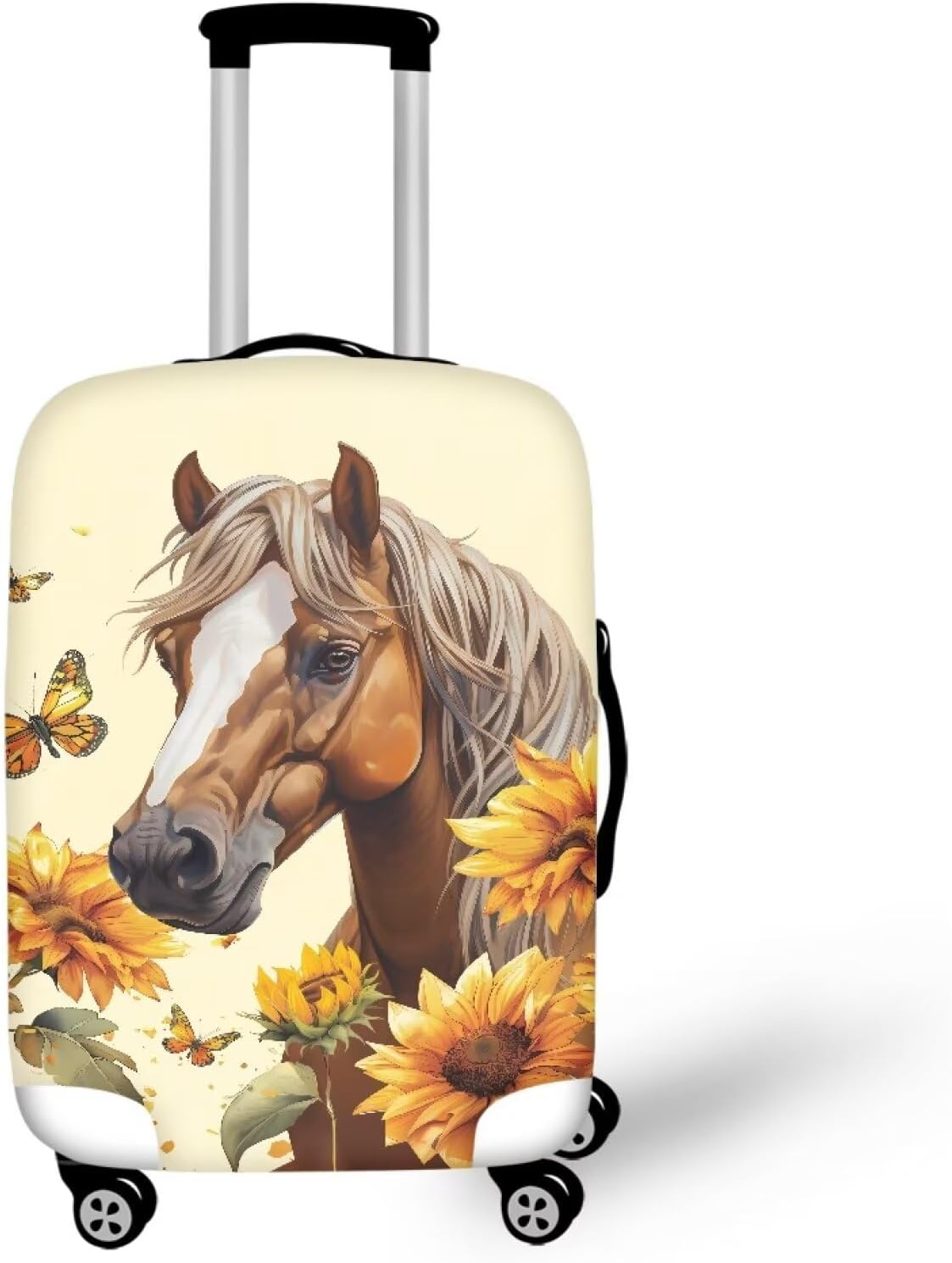 Horse Luggage Cover Universal Zip Suitcase Covers Elastic Spandex Fabric Baggage Cover Protector Butterfly Luggage Covers for Suitcase Non-Slip Baggage Case Covers(Sunflower), 26-29 Inch