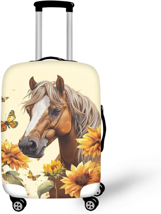 Horse Luggage Cover Universal Zip Suitcase Covers Elastic Spandex Fabric Baggage Cover Protector Butterfly Luggage Covers for Suitcase Non-Slip Baggage Case Covers(Sunflower), 18-21 Inch