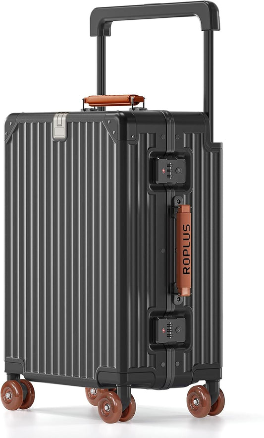Aluminium Frame Carry on Luggage with Smooth Jelly Wheels, Hardside Zipperless Rolling Suitcase with TSA Lock (Grey, 21-Inch)