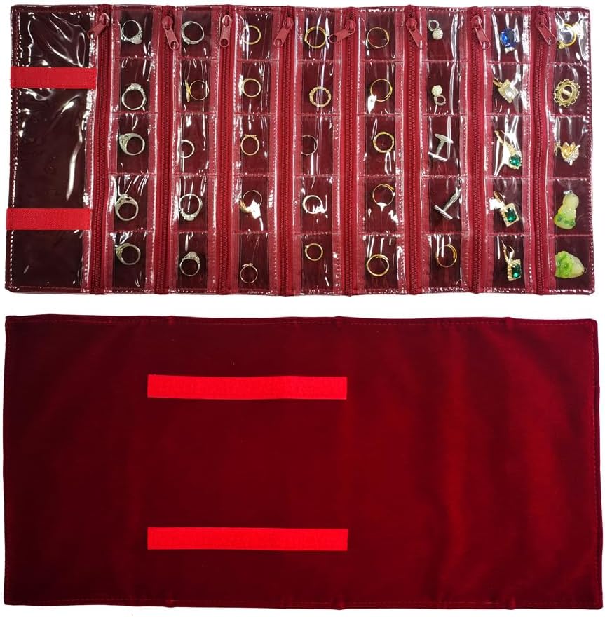 Travel Jewelry Roll Bag Portable Organizer Pouch With Grids&PVC Cover Storage Bags for Necklace, Bracelet, Bracelet,Ring, Badge, Pendant