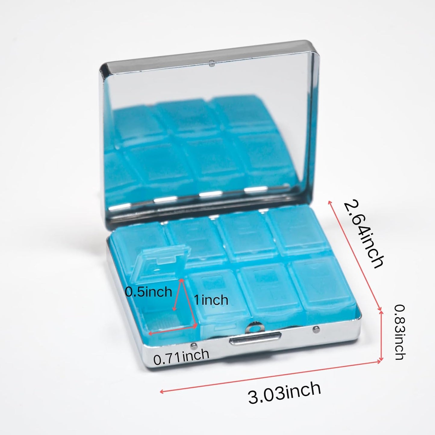 Cute and Stylish Metal Pill Box - Compact Portable Pill Organizer with 8 Compartments, Food-Grade Divider, Ideal for Travel, Vitamins, Jewelry, Cosmetics (Vintage Poison)