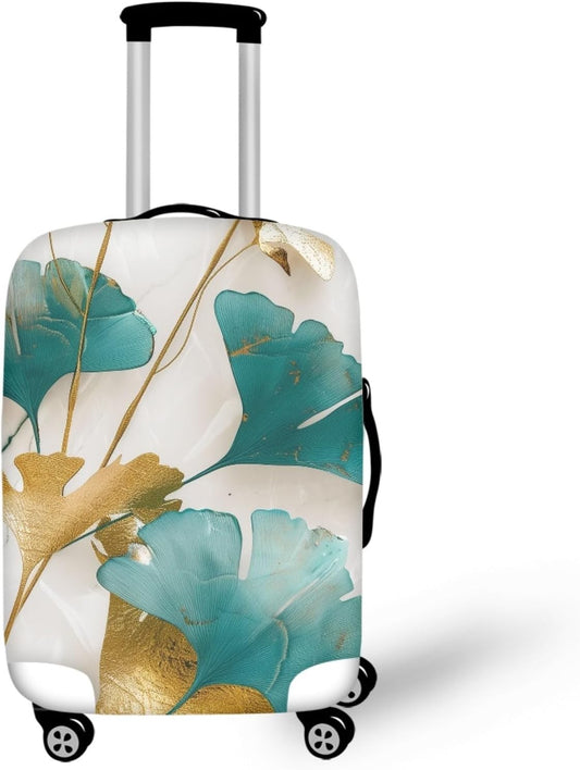 Gold Ginkgo Biloba Leaf Travel Luggage Cover Elastic Baggage Protector for Women Girls,Fits 22-25 Inch Washable Suitcase Covers