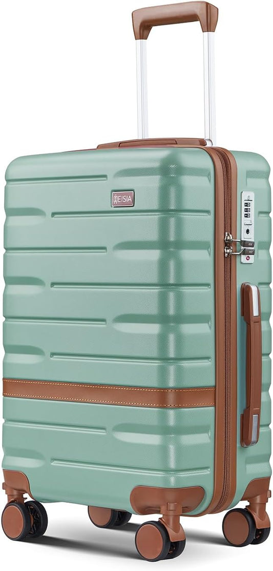 Luggage Sets 3 Piece with TSA Lock Hardside PC+ABS Carry On Suitcase with YKK Zippers Lightweight Rolling Travel Luggage Sets with Spinner Wheels (Green, 20 Inch)
