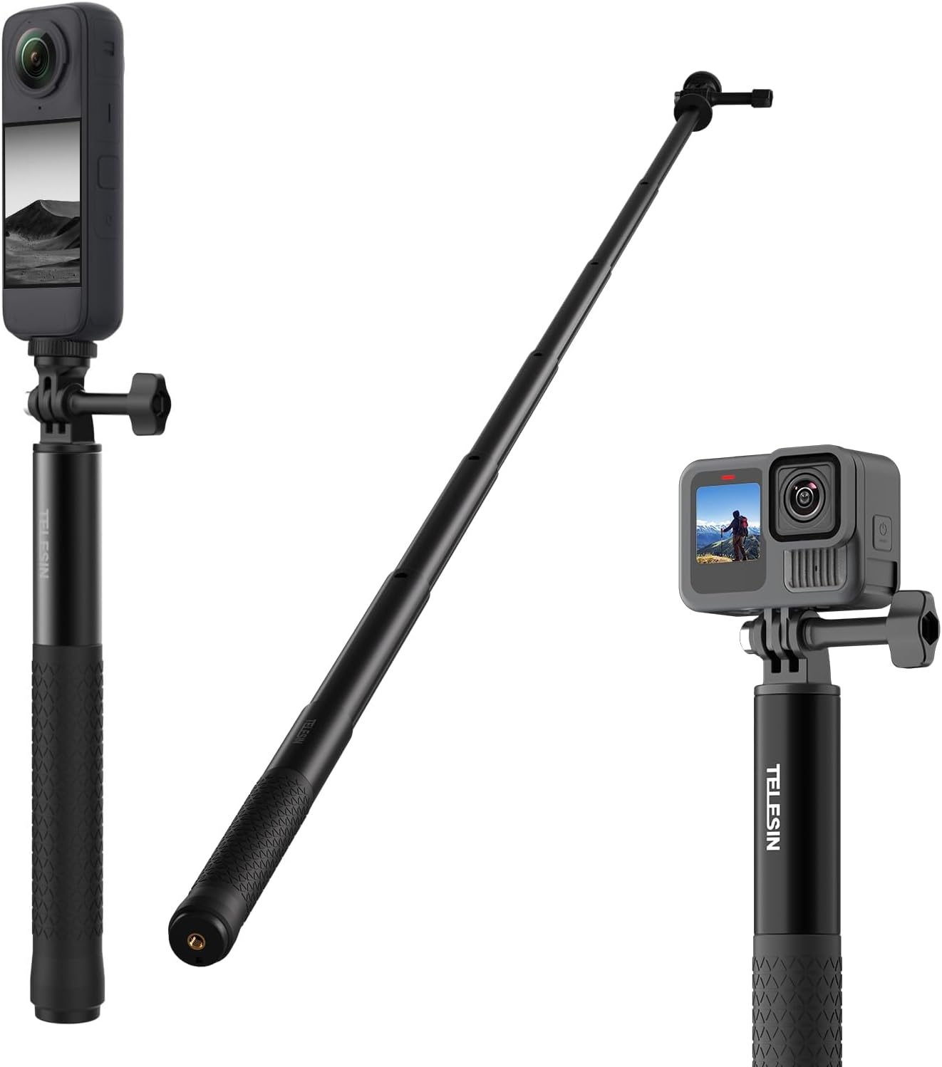 TELESIN 60" Selfie Stick for GoPro, Portable Extended Vlog Invisible Pole for GoPro Hero 13 12 11 10 9 DJI Osmo 360/Action 5 4 Insta360 X5 X4 AKASO Handheld Monopod for Travel, Action Camera Accessory