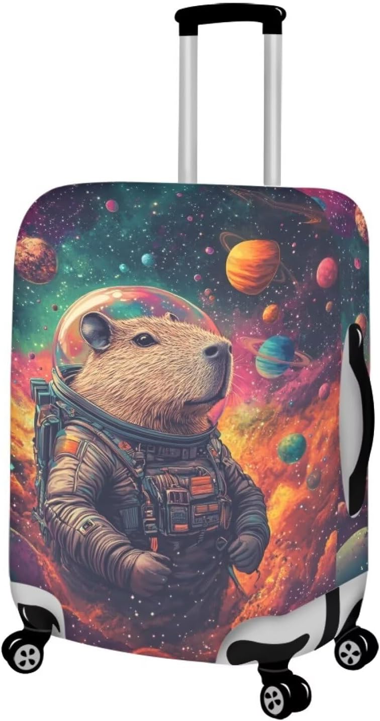 Cute Capybara Suitcase Cover Fit 18-21 Inch Anti-Scratch Washable Spandex Travel Luggage Covers for Suitcase Solar System Planet Travel Essential Baggage Case Protector
