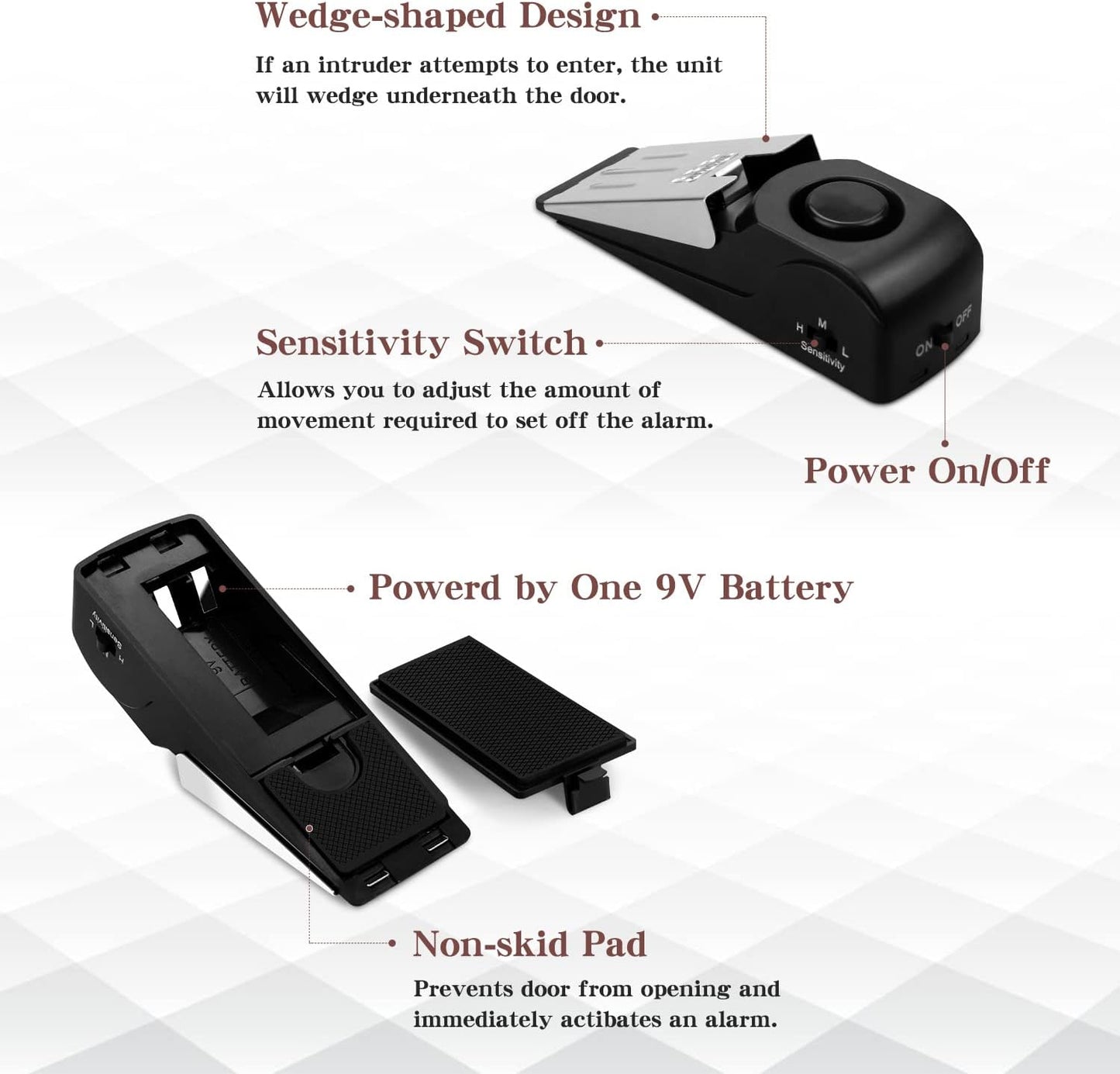 EMDMAK Door Stop Alarm with 120DB Siren Door Stop for Home & Travel (Black) (Pack of 3)