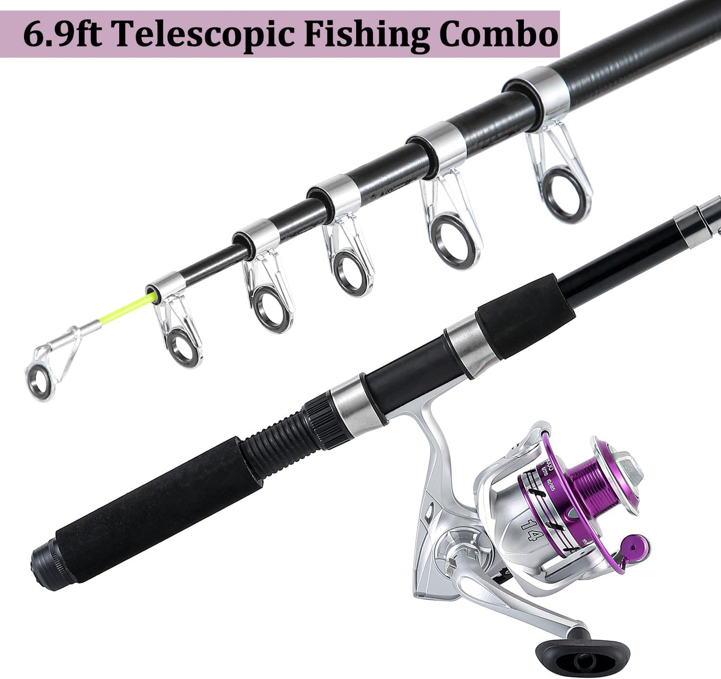 Fishing Pole Combo, 6.9ft 2Pcs Telescopic Rods Set, Collapsible Fishing Rods, 2PCS Spinning Reel Set with Carrier Bag Freshwater Fishing Rod and Reel Combos Kits