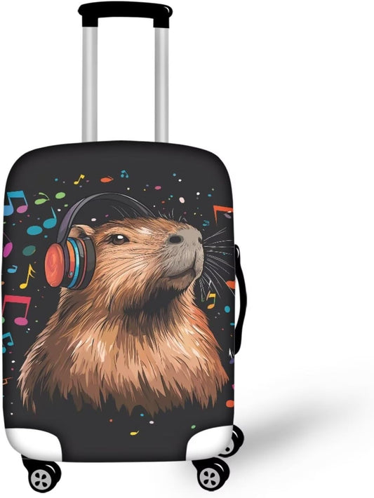 Capybara Luggage Cover Fits 22-25 Inch Luggage Anti-Scratch Spandex Zipper Suitcase Cover Protector Washable Stretchable Travel Baggage Case Cute Travel Essential, Music Note, Size M