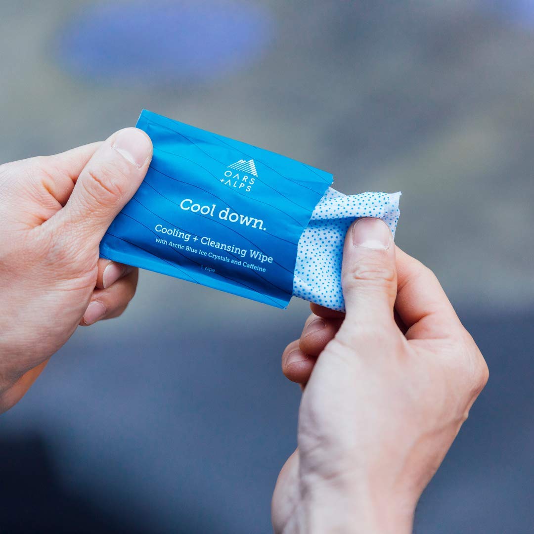 Oars + Alps Cooling Face & Body Wipes, Dual Sided Cleansing Wipes Towelettes for Post Workout, Activities,Commutes, Dermatologist Tested Skin Care with Menthol & Ginseng, Travel Friendly, 14 ct