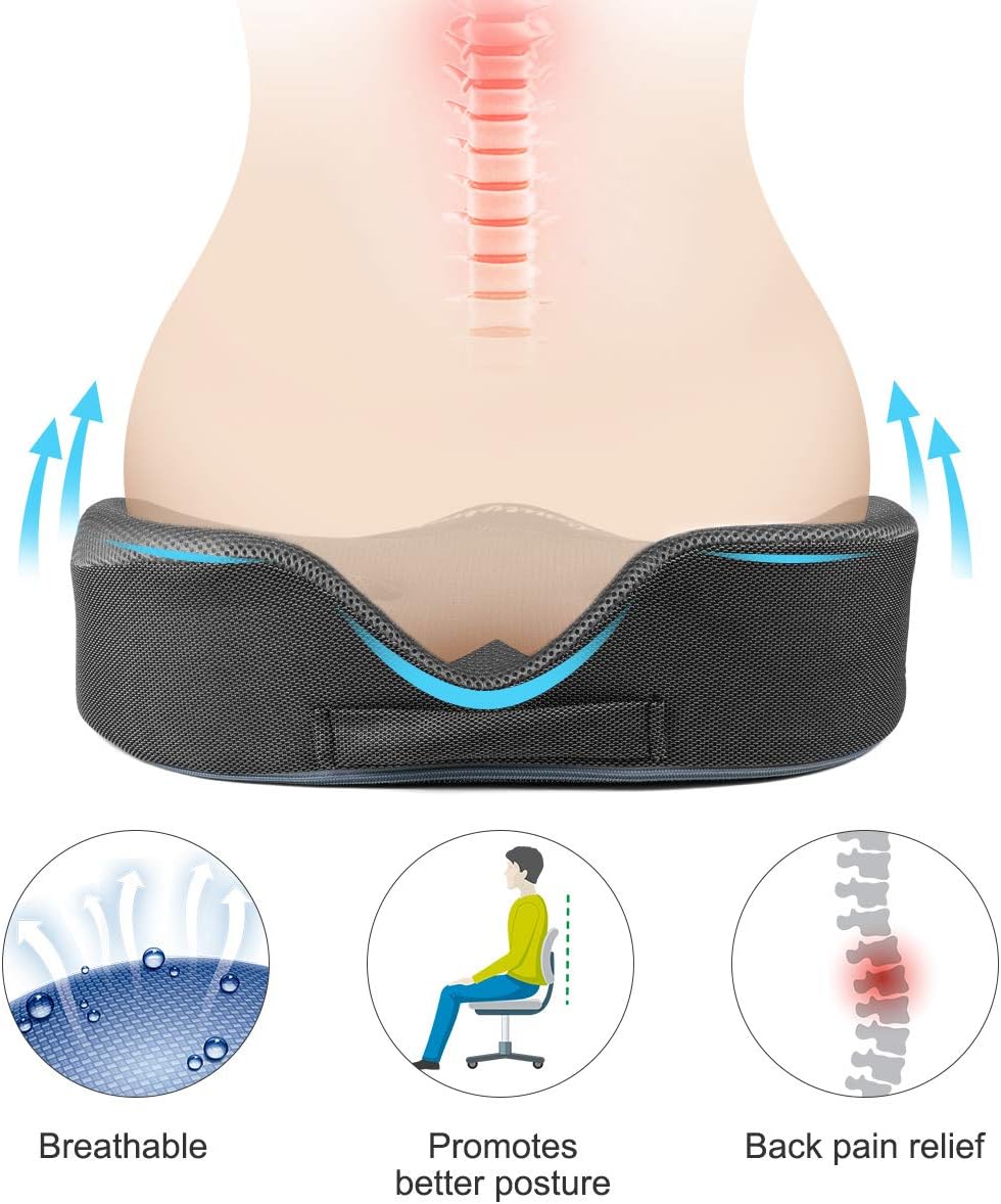 LOUTYTUO Seat Cushion Pillow,100% Memory Foam and Washable Cover,for Office Chair,Car Seat and Wheelchair,Tailbone & Sciatica & Back Pain Relief