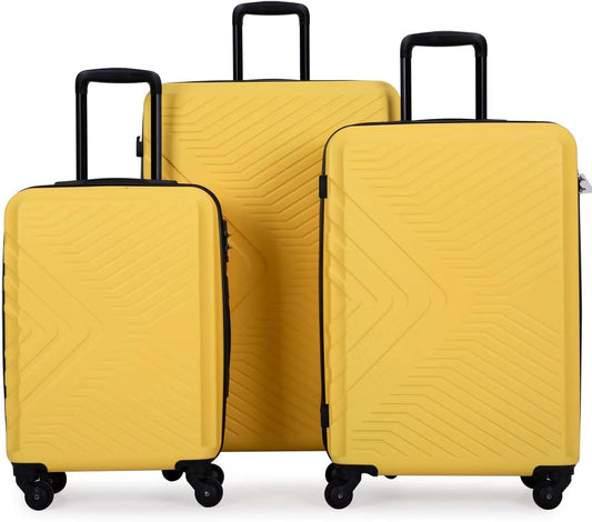 Campfun 3 Piece Luggage Sets, Hardshell ABS Luggage with TSA Lock, Carry On Suitcase Sets Lightweight Durable with 2 Hooks & Spinner Wheels, 20in/24in/28in - Yellow(C)