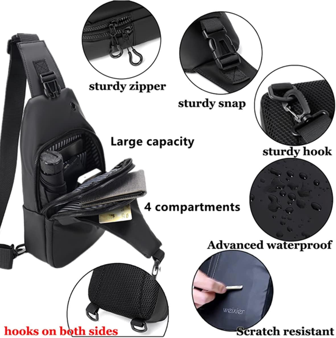 Waterproof Sling Bags Mens Shoulder Crossbody Backpack with USB Charging Port& Headphone,Outdoor Lightweight Bag