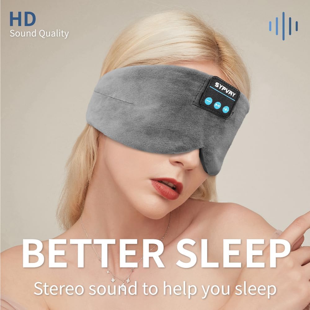Sleep Eye Mask with Bluetooth Headphones, SYPVRY Wireless Headphones Bluetooth Silk Sleep Mask Blackout Blindfold, Bluetooth Eye Mask for Sleeping with Microphone