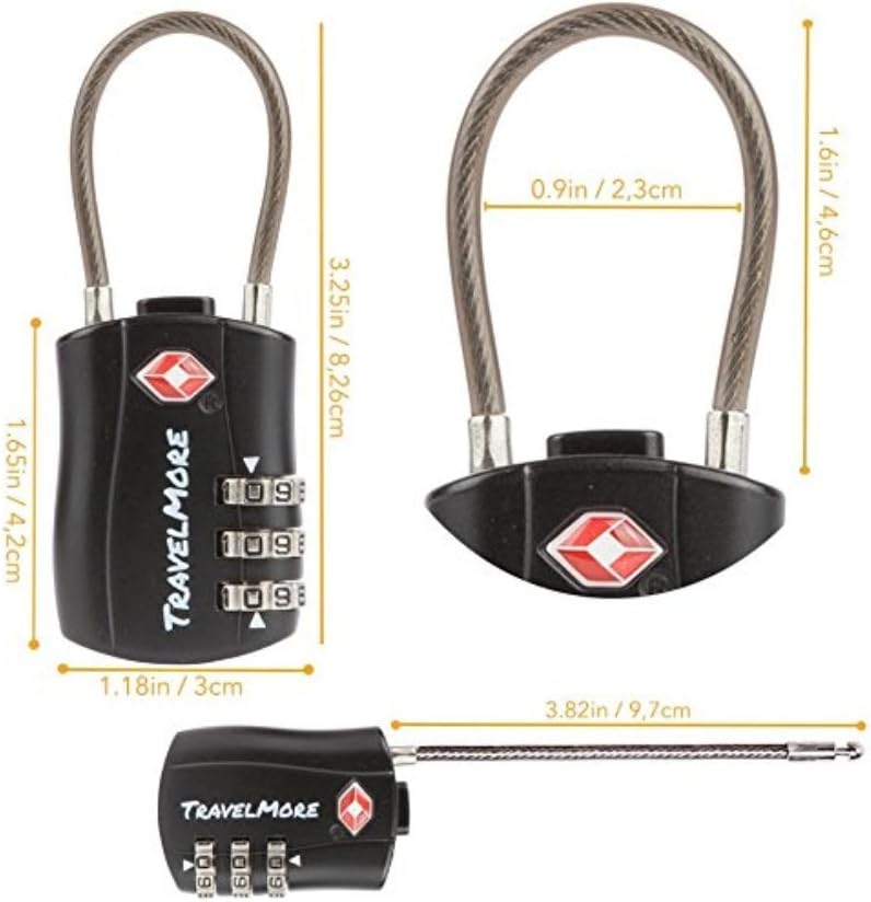 TravelMore 10 Pack TSA Approved Travel Combination Cable Luggage Locks for Suitcases - Orange (10 Pack, Black)