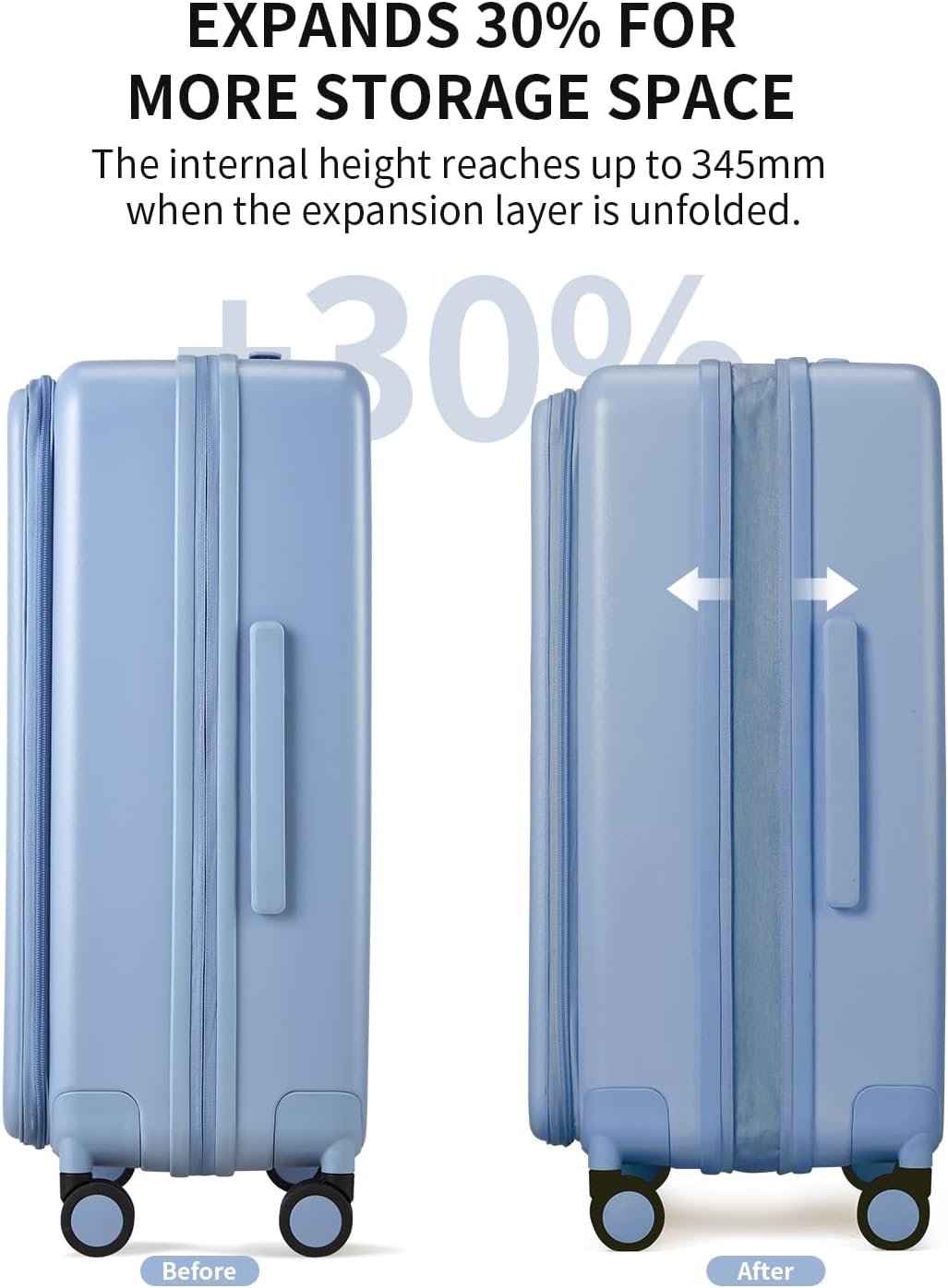 aji Expandable Top Open Carry On Luggage 22x14x9 Airline Approved, 20 Inch Hard Shell Carry On Suitcase with Spinner Wheels,Travel Small Luggage for Women Men,Blueberry Blue