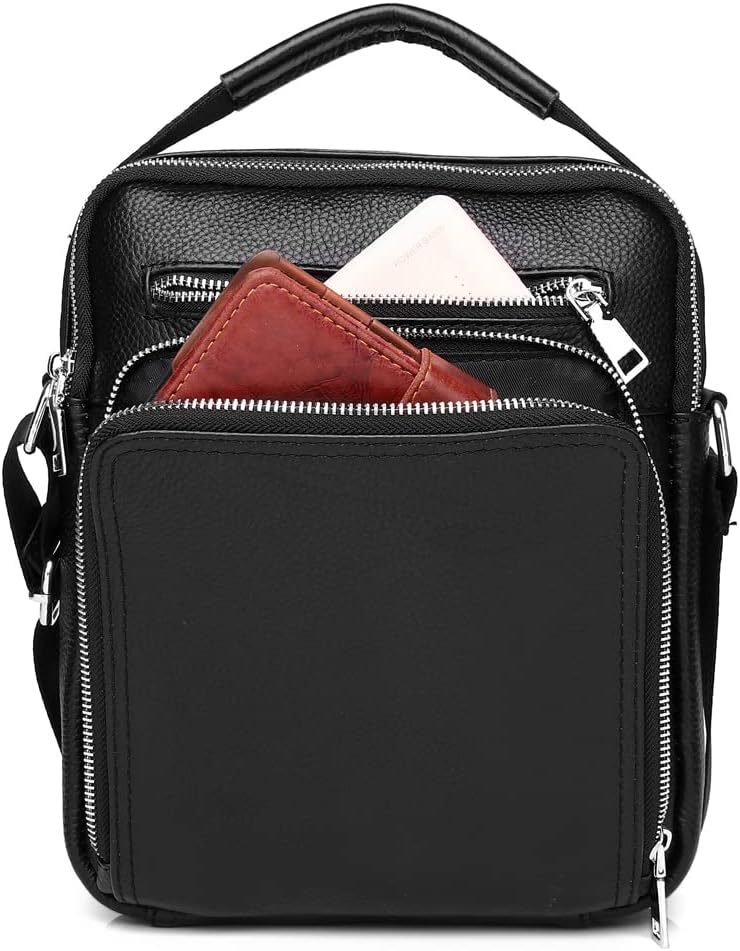 KPYWZER Genuine Leather Shoulder Bag Small Men Messenger Pack Handbag Sling Crossbody Bag Man Purse for Business