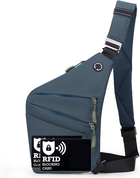 Anti Theft Crossbody Bags for Women Men, Multi-Pocket Shoulder Bag, Slim Sling Bags with 2 RFID Blocking Card