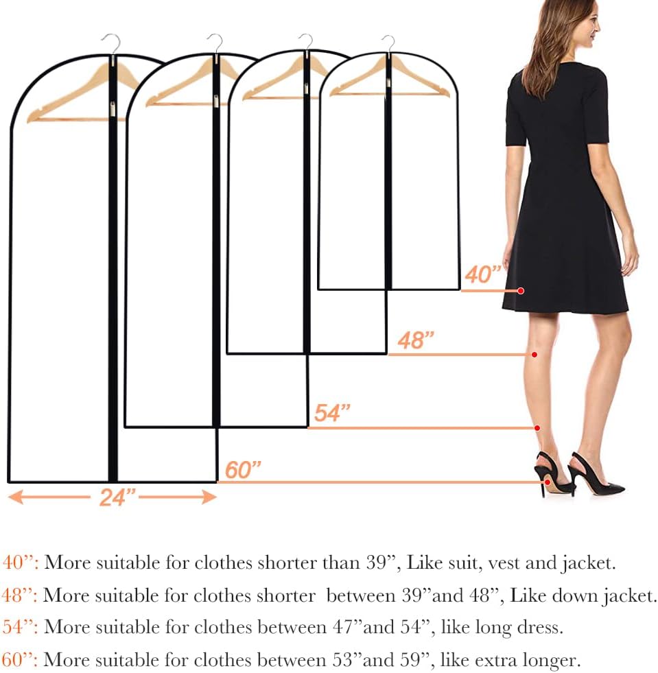 Clear Garment Bags Clothes Covers (set of 12) Clothes Storage Bag Clothes Storage Bag Hanging Travel Garment Bags with Zipper Gown Wedding Dress Garment Bag for Long Dresses