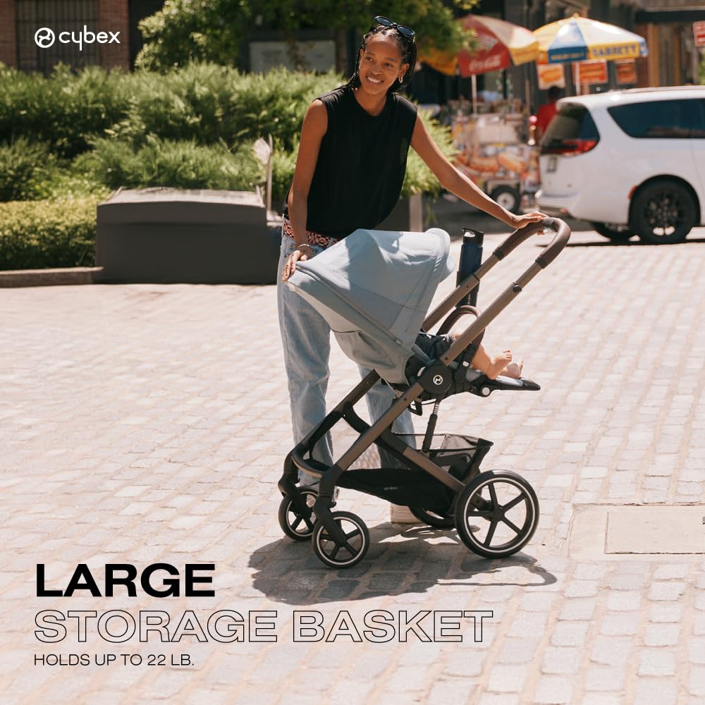 Cybex Balios S Lux Toddler and Baby Stroller with Reversible Seat, Unique One-Pull Harness, and Multiple Recline - Travel System Ready, with One Hand Fold, Taupe Frame/Seashell Beige Seat