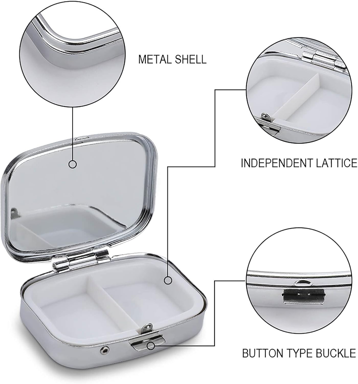 Metal 2 Compartment Pill Organizer Travel Friendly Portable Compact Pill Box Cute Pill Case to Hold Vitamins,Fish Oil,Supplements,Meds,Tablet for Purse,Pocket. (Vintage Skeleton)