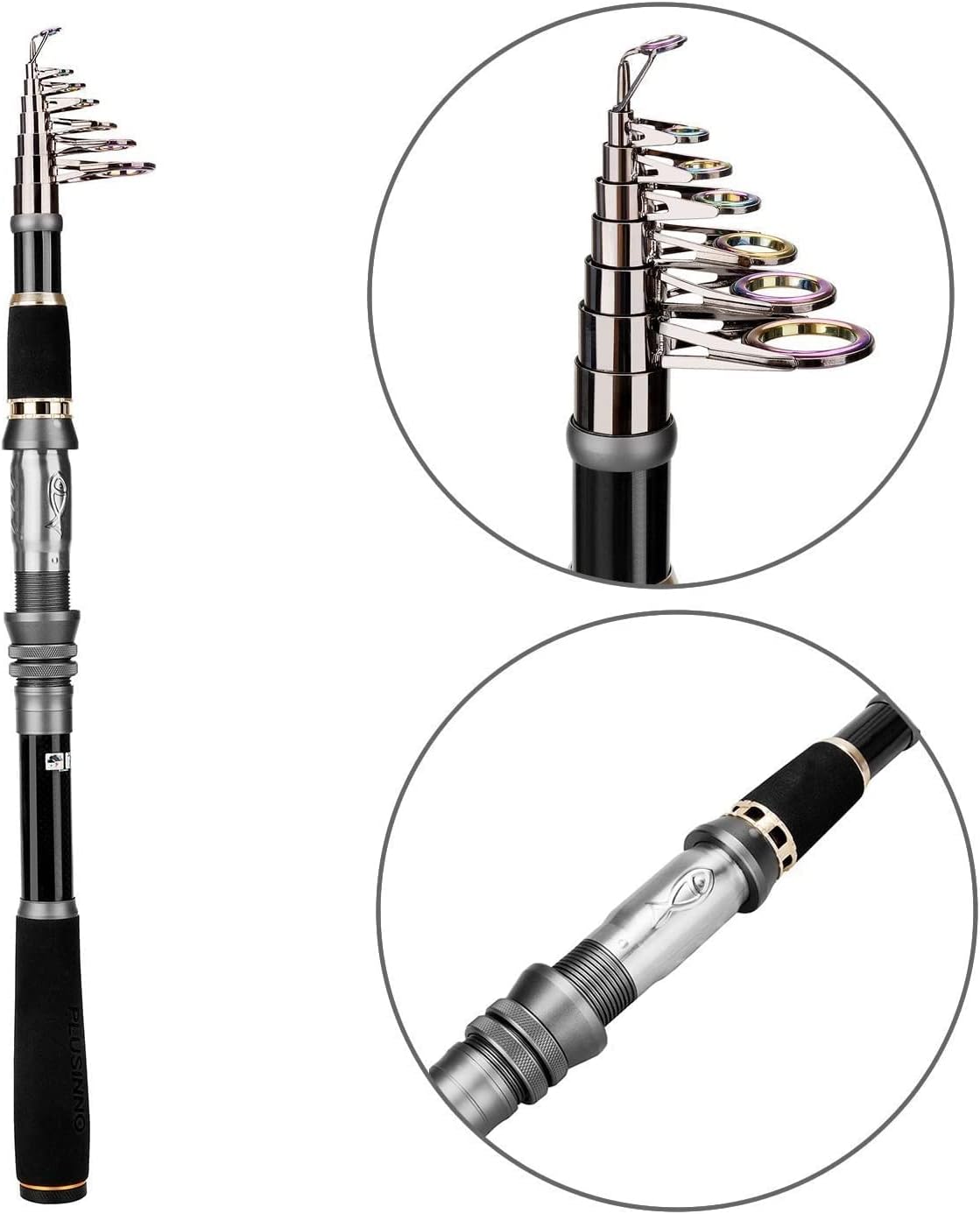 PLUSINNO Fishing Rod, Telescopic Fishing Rod and Reel Combo, Collapsible Travel Fishing Pole Rod Starter Kit, Carbon Fiber Fishing Rods and 12 +1 Bearings Stainless Steel, Fishing Gifts for Men Adults