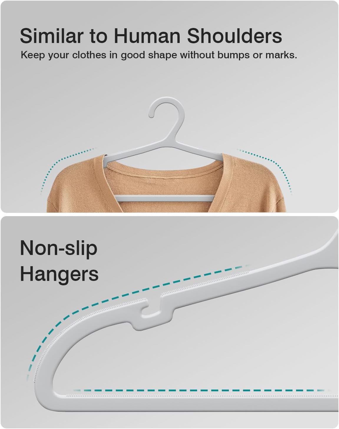 80 Pack Clothes Hangers, Non Slip Plastic Coat Hangers, Space Saving, Heavy Duty, Hanging Dry Wet Clothes, 16.4" x 8.3", Gray, APY0580G