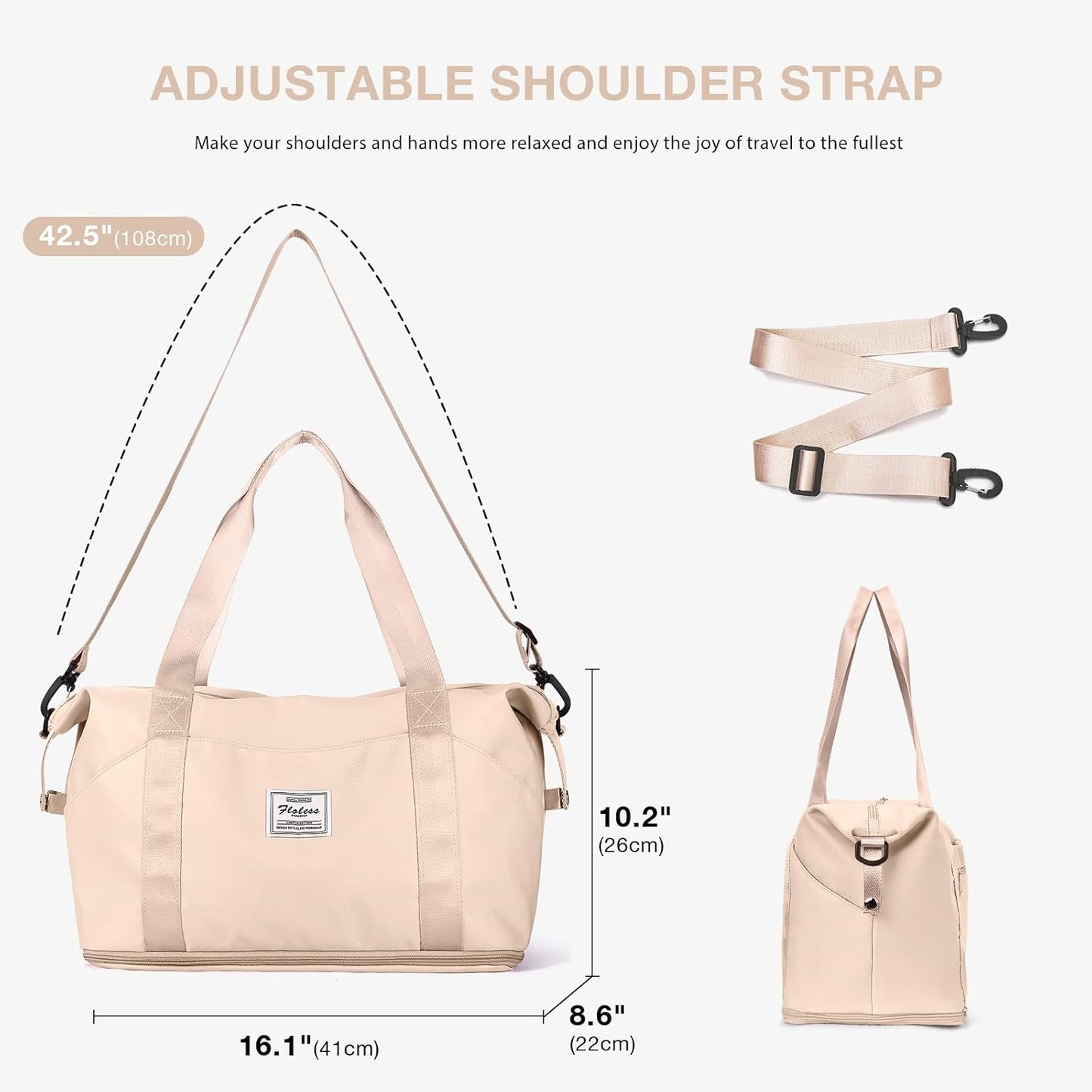Travel Duffel Bag, Sports Tote Gym Bag, Shoulder Weekender Overnight Bag for Women