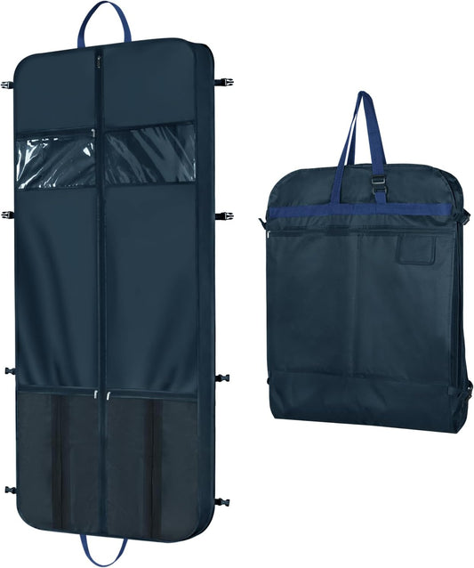 Zilink 60" Garment Bags for Travel Dress Travel Bag for Closet Storage Fur Coat Storage Bag with Adjustable Handles and Stable Buckles for Suits, Dresses, Navy Blue