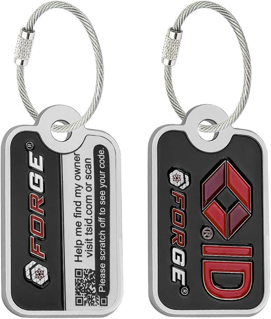 Forge Smart Lost and Found Luggage Tags, Global Luggage Tracking Tag, WorldTracer Compatible, Travel Sentry Powered Baggage ID System for Luggage, Bags, Suitcases, and More (Black 2 PK)