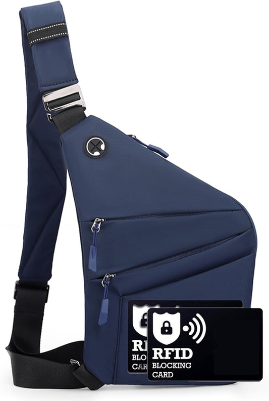 Anti Theft Crossbody Bags for Women Men, Multi-Pocket Shoulder Bag, Slim Sling Bags with 2 RFID Blocking Card