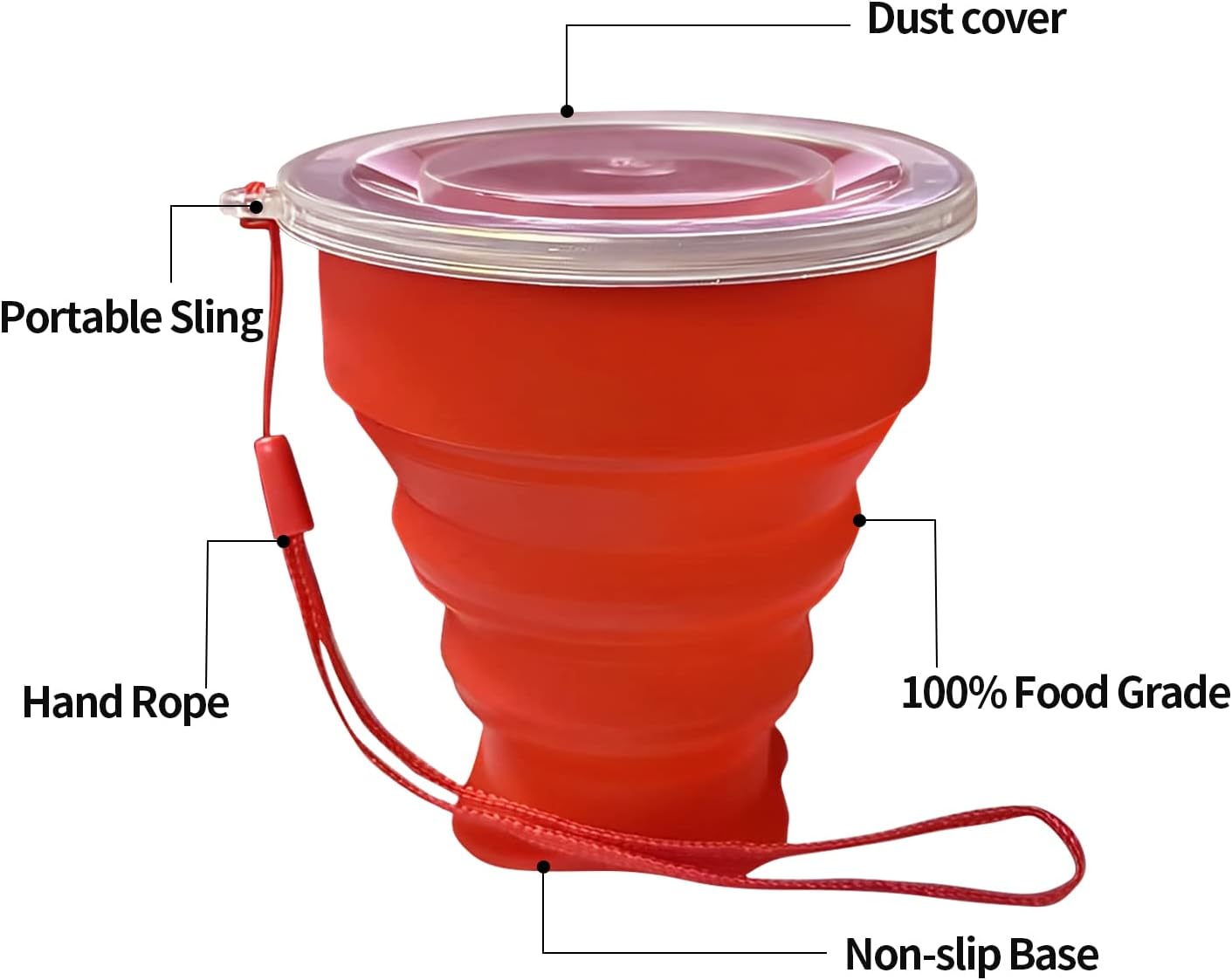 Collapsible Cup - Silicone Foldable Cup-Expandable Folding Drinking Cup -Reusable Portable Mugs Cups For Travel, Camping, Hiking, Survival, Car, Picnic, Beach, Holiday Vacation, Outdoor Sports Red